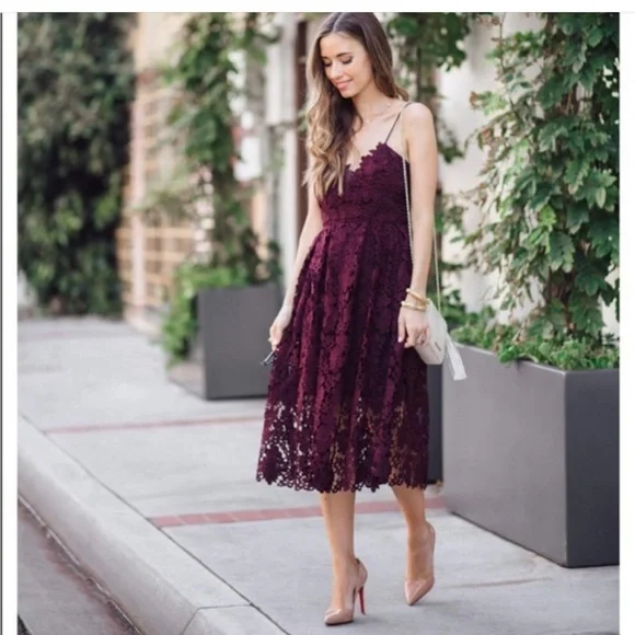 Anthropologie Dress Donna Morgan Renata Lace dress size 12 burgundy - Picture 9 of 11